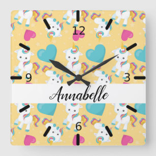 Horloge Carrée Baby Unicorns & Hearts