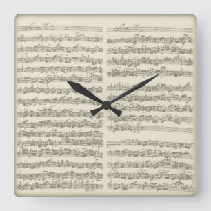 Horloge Carrée Bach Music Manuscript, 2e Suite for Cello Solo
