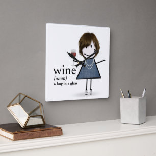 Horloge Carrée Baguette Figure Girl Avec Vin Rouge