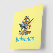 Horloge Carrée Bahamas avec armoiries (Paradis des Caraïbes) (Angle)