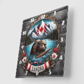 Horloge Carrée Baignade de castor canadien à Clear Mountain Lake (Angle)