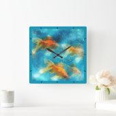 HORLOGE CARRÉE BAIGNADE DE POISSON.  ORANGE FISH. (Maison)
