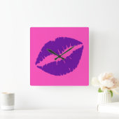 Horloge Carrée Baiser en bâton rose et violet (Maison)