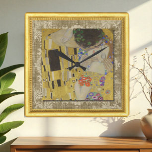 Horloge Carrée Baiser, Gustav Klimt, Toile encadrée