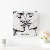 Horloge Carrée Baiser lesbienne passionnée Élégant (Maison)