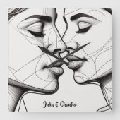 Horloge Carrée Baiser lesbienne passionnée Élégant (Recto)