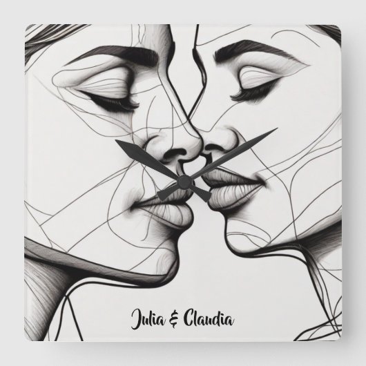 Horloge Carrée Baiser lesbienne passionnée Élégant (Recto)