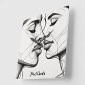 Horloge Carrée Baiser lesbienne passionnée Élégant (Angle)