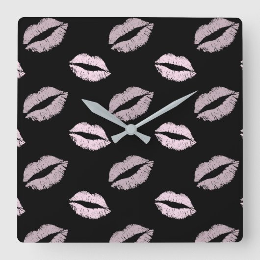 Horloge Carrée Baisers Rose Argenté (Recto)