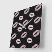 Horloge Carrée Baisers Rose Argenté (Angle)