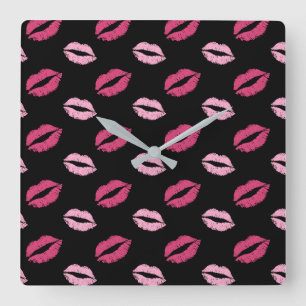 Horloge Carrée Baisers roses