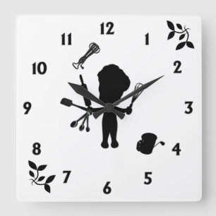 Horloge Carrée Baker Juggles His Utensils