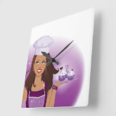 Horloge Carrée Bakery Clock Illustrated (Angle)