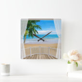 Horloge Carrée Balcon avec vue sur la plage (Maison)