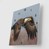 Horloge Carrée Bald Eagle en vol (Angle)