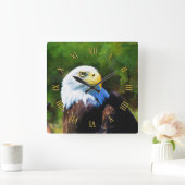 Horloge Carrée Bald Eagle Wildlife Art Portrait (Maison)