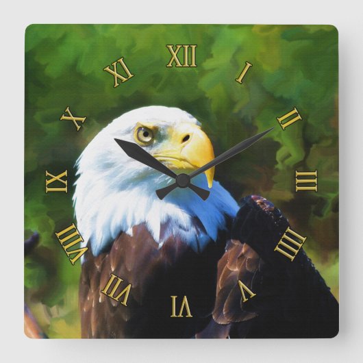 Horloge Carrée Bald Eagle Wildlife Art Portrait (Recto)