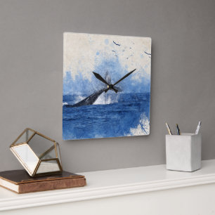 Horloge Carrée Baleines en Oiseaux de mer à distance Décor Cadeau