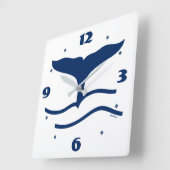 Horloge Carrée Baleines Tail Outline Marine (Angle)