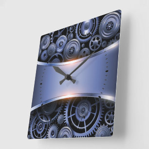 Horloge Carrée Balise arrière - plan en métal à texture bleue