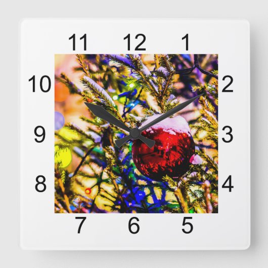 Horloge Carrée Ball rouge Noël (Recto)
