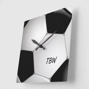 Horloge Carrée Balle de football Monogramme