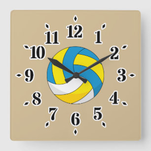 Horloge Carrée Balle de volley-ball en dessin