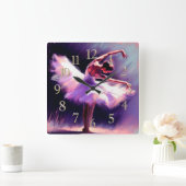 Horloge Carrée Ballerina Danseuse Possédant Un Dessin Pastel Viol (Maison)