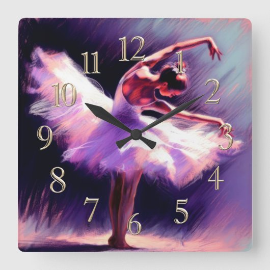 Horloge Carrée Ballerina Danseuse Possédant Un Dessin Pastel Viol (Recto)