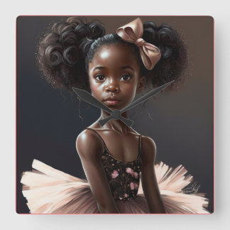 Horloge Carrée ballerine afro-américaine, fille qui aime le balle