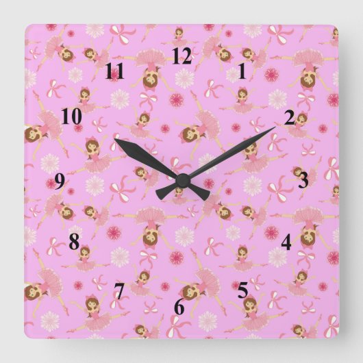 Horloge Carrée Ballerine rose précieuse (Recto)