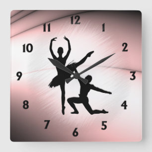 Horloge Carrée Ballet Couple Danse Accent rose