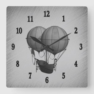 Horloge Carrée Ballons à air chaud argentés Steampunk avec navire