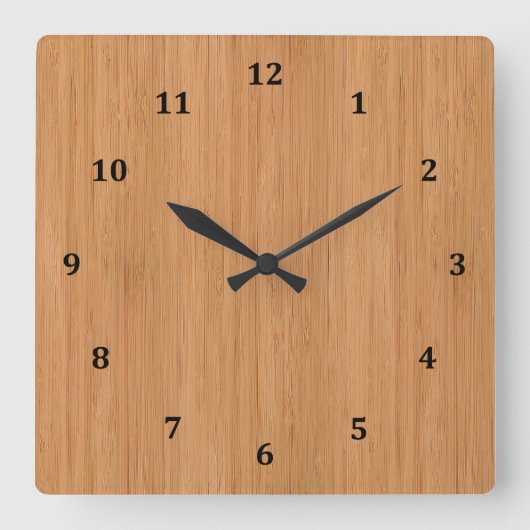 Horloge Carrée Bambou naturel apparence du grain de bois (Recto)