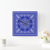 Horloge Carrée Bandanna bleu et blanc (Maison)