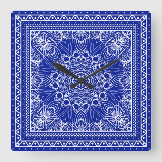Horloge Carrée Bandanna bleu et blanc (Recto)