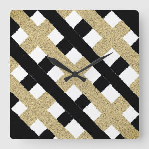 Horloge Carrée Bande de papier découpée en noir et or