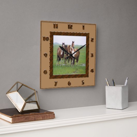 Horloge Carrée Bande des chevaux d'Appaloosa (Bureau)