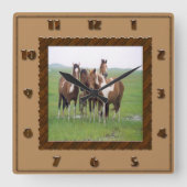 Horloge Carrée Bande des chevaux d'Appaloosa (Recto)