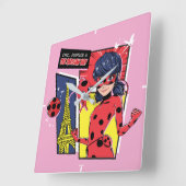 Horloge Carrée Bande dessinée Miraculaire Ladybug Parisienne (Angle)