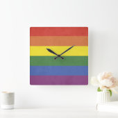 Horloge Carrée Bandes arc-en-ciel (Maison)