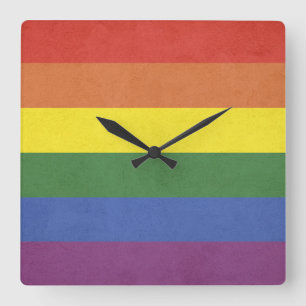 Horloge Carrée Bandes arc-en-ciel