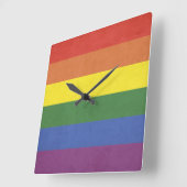 Horloge Carrée Bandes arc-en-ciel (Angle)