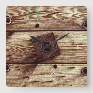 Horloge Carrée Bandes de bois rustique industriel