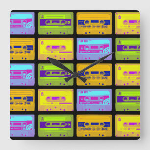 Horloge Carrée Bandes de cassettes Pop Art Retro 80s