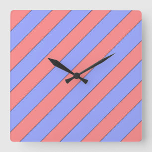 Horloge Carrée bandes diagonales rose et violet
