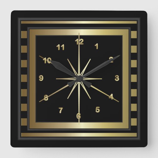 Horloge Carrée Bandes noires et dorées (Recto)