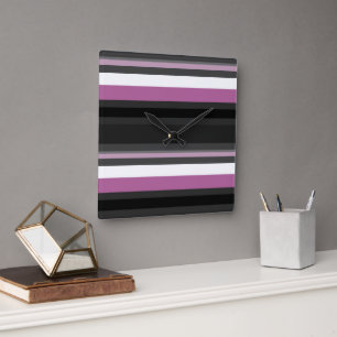 Horloge Carrée Bandes noires, grises et blanches
