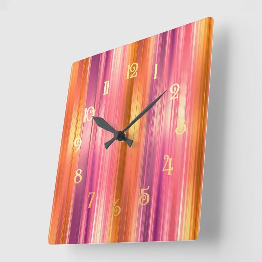 Horloge Carrée Bandes orange et rose (Angle)