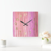 Horloge Carrée Bandes roses (Maison)